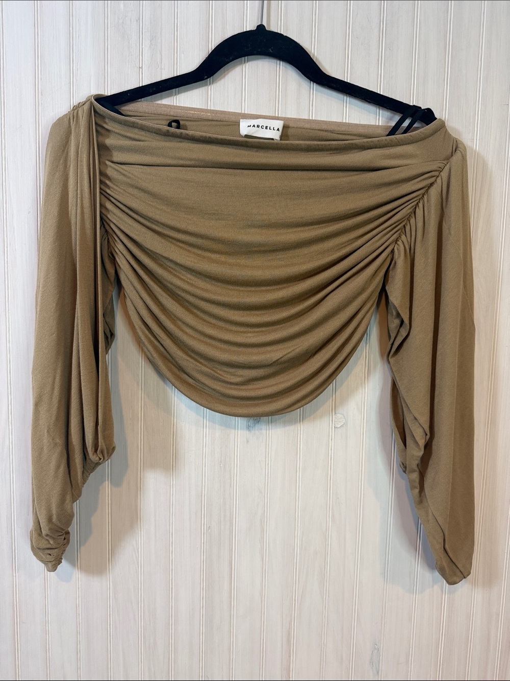 MARCELLA OFF SHOULDER RUCHED CROP BALLOON SLEEVE SMALL